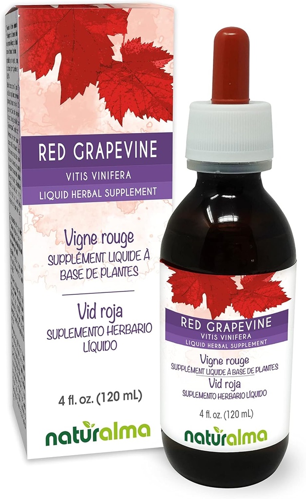 Naturalma Red Grapevine (Vitis vinifera) Leaf Alcohol-Free Tintura - 4 fl oz Liquid Extract in Drops - Herbal Supplement - Vegan