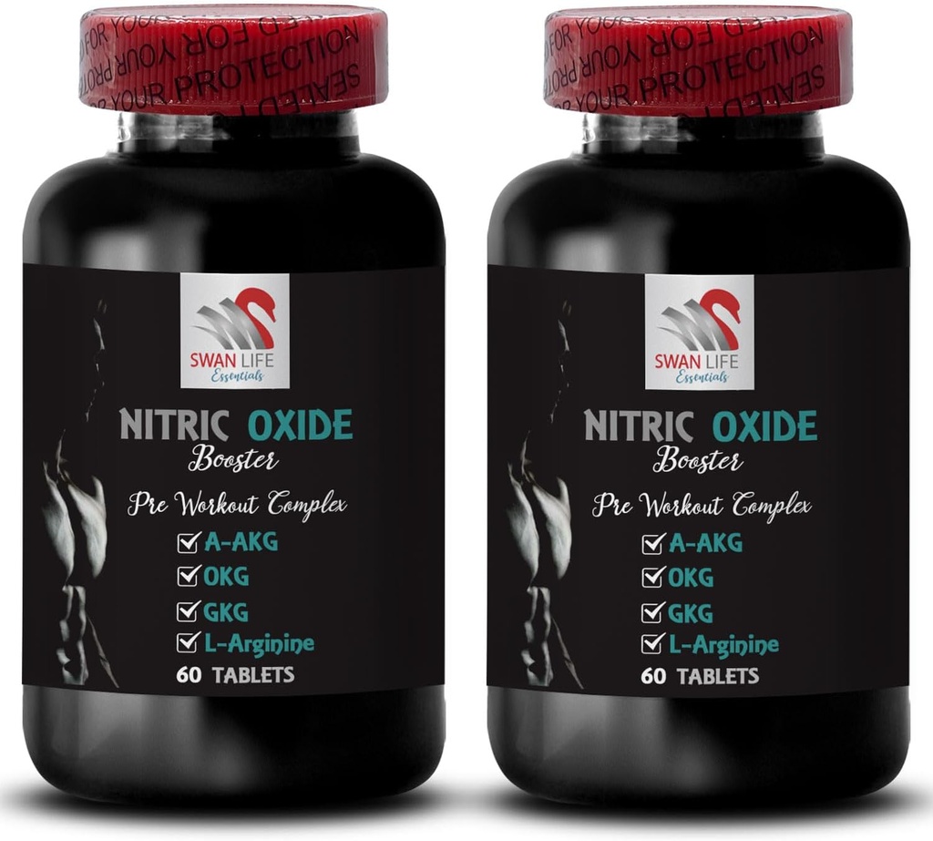 Suplemento de ejercicio - NITRIC OXIDE BOOSTER - óxido nítrico, suplementos de óxido nítrico para hombres, actividad física, soporte de fuerza, impulso de potencia, A-AKG, soporte muscular 2 Botella 120 Tabletas