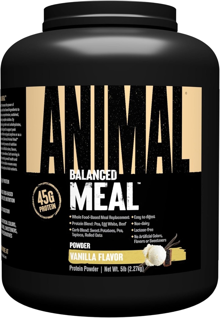 Animal Meal - Protein Shake with Whole Food Ingredients, Aids in Muscle Recovery with Egg White, Beef & Pea Protein Blend, Vanilla Flavor, 5 lbs