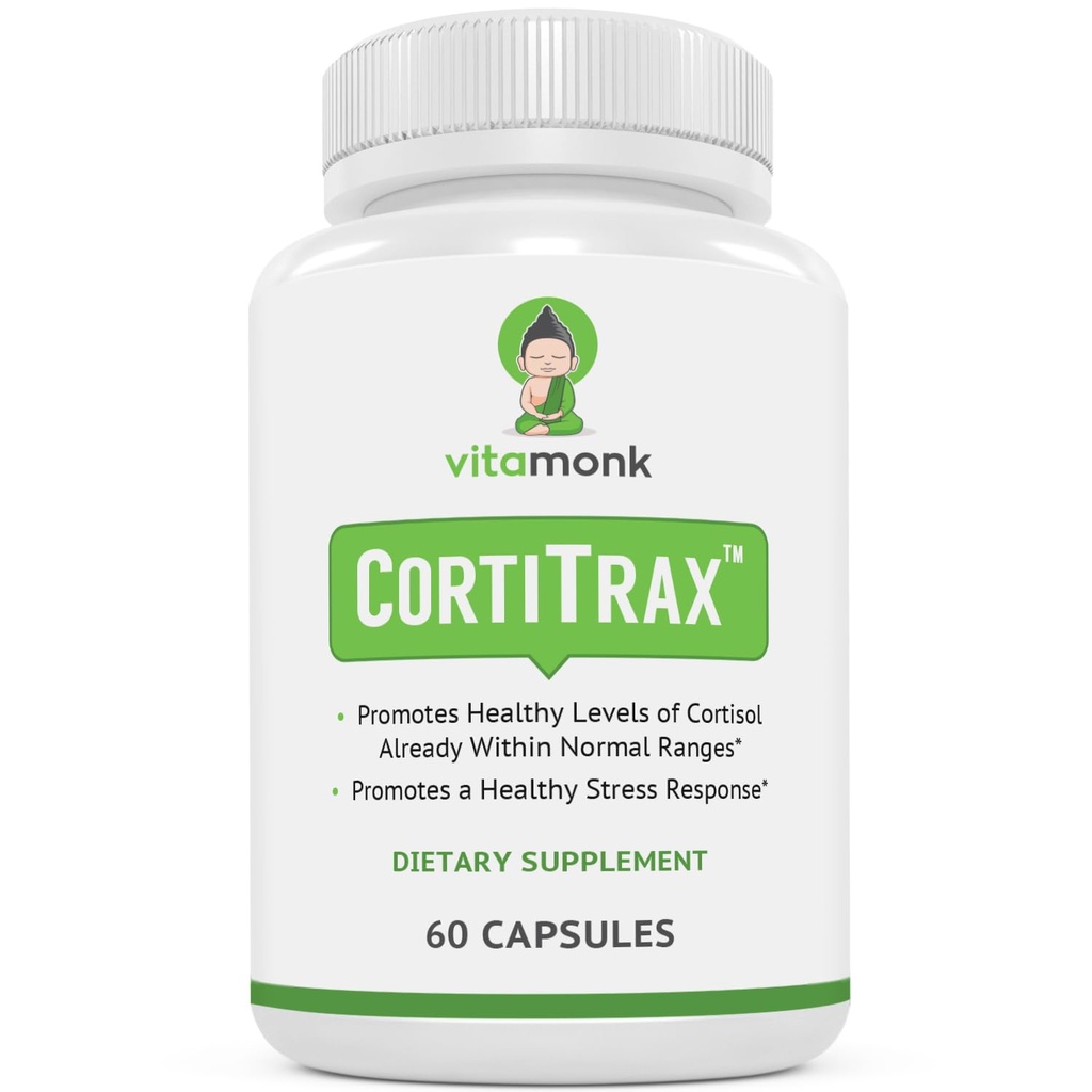 VitaMonk CortiTrax Natural Cortisol Blocker - Doctor Formulado Cortisol Manager, Cortisol Support " Cortisol Reductor (Ya dentro de los rangos normales)- 60 Capsule Cortisol Suplemento