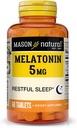 Mason Melatonina natural 5 mg con B6 &amp; Calcio, Ayuda natural al sueño, soporta sueño reparador, 60 tabletas