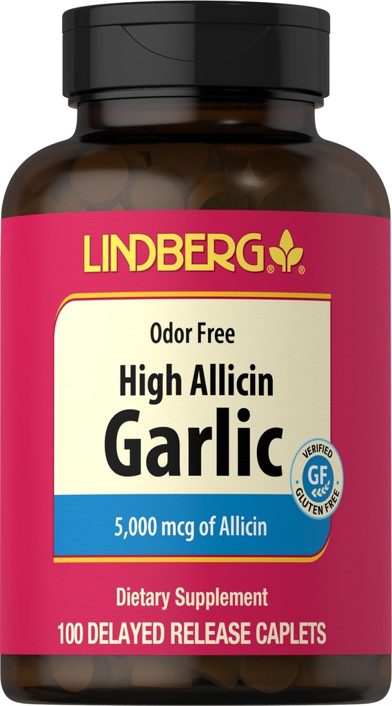 Lindberg suplemento de ajo píldoras Silencio 500mg Silencio 100 cápsulas Silencio sin olor con High Allicin (5000mcg) ← Allium Sativum Extract ← Non-GMO, Gluten Free