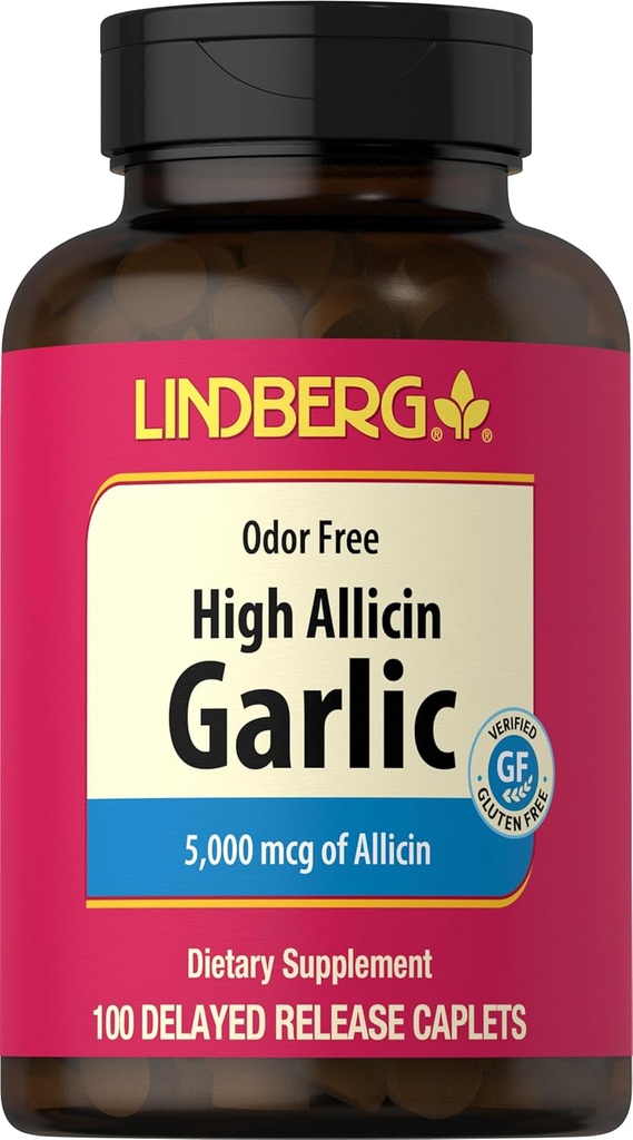 Lindberg suplemento de ajo píldoras Silencio 500mg Silencio 100 cápsulas Silencio sin olor con High Allicin (5000mcg) ← Allium Sativum Extract ← Non-GMO, Gluten Free