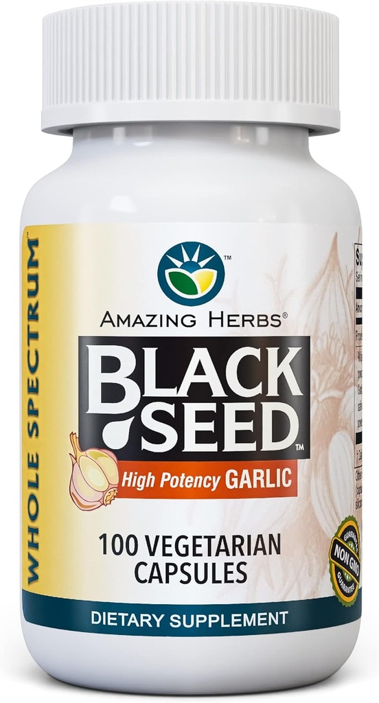Herbs increíbles enteros espectro negro semilla & alta potencia ajo, cápsulas vegetarianas - libre de gluten, no-OMG, Vegan, soporta el sistema inmunológico, función pulmonar, " salud cardiovascular - 100 cuenta