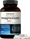 NatureBell Magnesium Glycinate 400mg Elemental, 270 Capsules tención 100% Chelated for High Absorption ¦ Apoya Muscle, Bone & Heart Health ← Non-GMO, Gluten-Free, Vegan