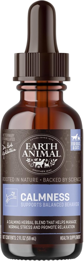Earth Animal Apothecary Liquid Supplement - Calmness Herbal Remedies for Dogs & Cats - 2 fl oz