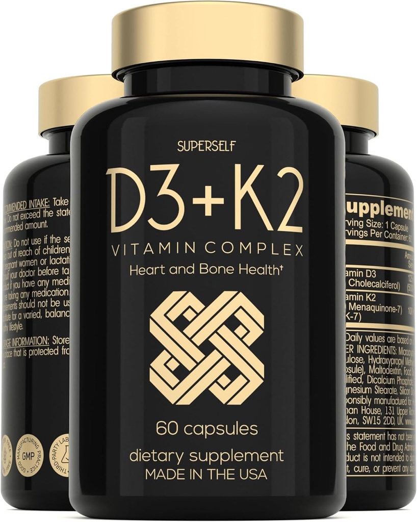Vitamina D3 K2 cápsulas - Vitamina D3 5000 UI y Vitamina K MK7 100mcg - 60 cápsulas - EE.UU. Hecho suplemento de vitamina D vegetariana - VIT de alta resistencia D para huesos, musculo, dientes, sistema inmunológico