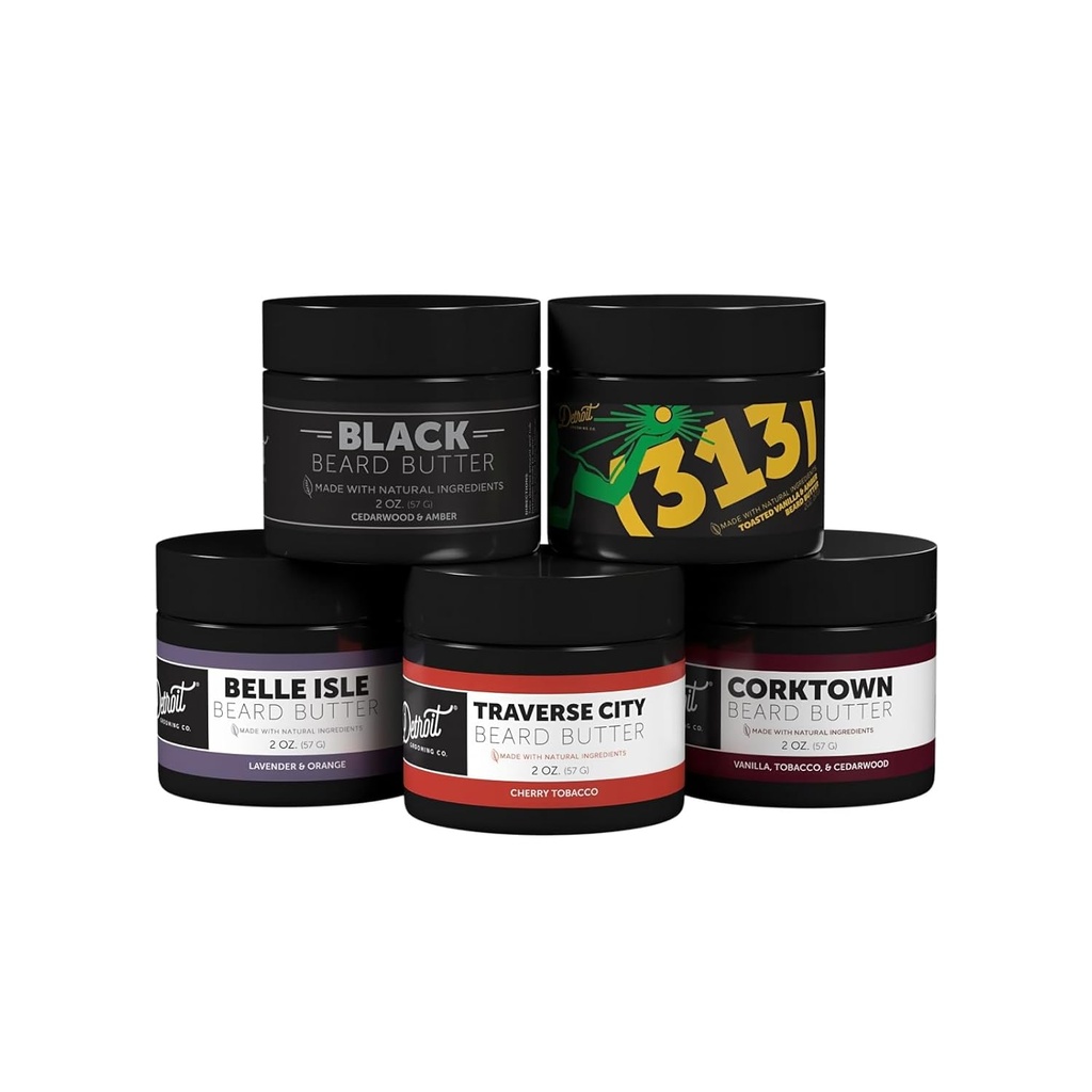 Detroit Grooming Co. Beard Butter Variety Pack ← 5 aromas de Firma ¦ Softens, Thickens " Hydrates with Safflower Oil " Shea Butter ← Premium Beard Care " Styling  durable 2oz