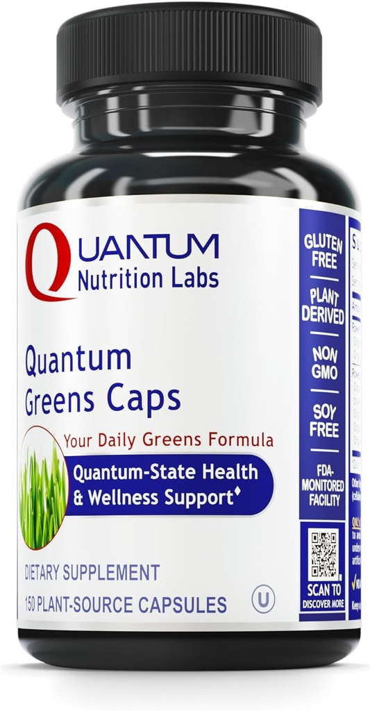 Laboratorios de Nutrición Cuántica Greens Capsules - Super Greens Capsules, Greens Supplements, Superfood Blend for Wellness, Organic Veggie Pills with Kale, Leafy Greens, Alfalfa - 150 Vegetarian Capsules