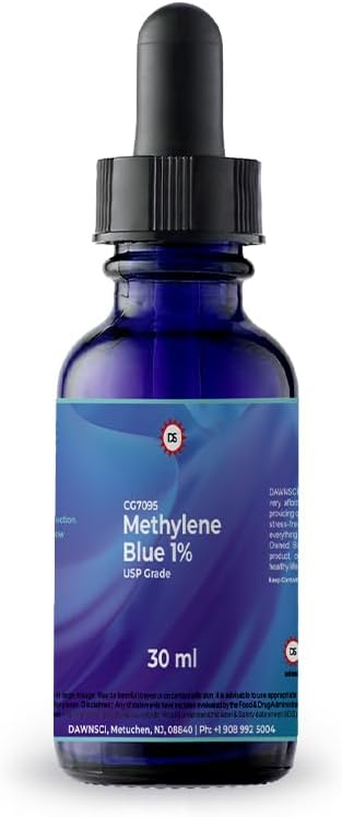 Metileno Azul 1% 30 mL Botella de gotero de vidrio confidencialidadUSP-Grade Metilthioninium Chloride Liquid Silencioso para la función cerebral " Salud cognitiva " No Formaldehyde