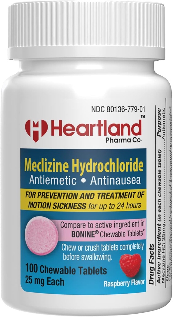 Meclizine Chewable 25mg ← Viajar &amp; Motion Sickness Medicine Tablet ← Ayuda a prevenir Nausea, Vomiting " Dizziness Caused by Motion Sickness Tablets ← USA Manufactured tención 100 Count