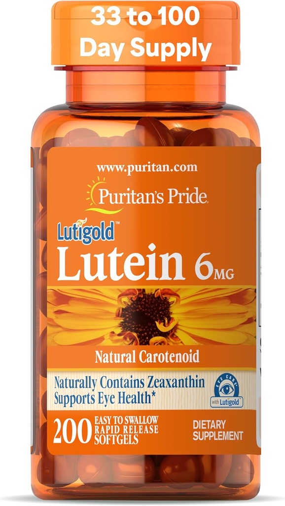 Pride Premium LutigoldTM Lutein Carotenoide de 6 mg con Zeaxanthin para hombres y mujeres, Suplemento dietético para el apoyo a la salud ocular, 200 Rapid Release Softgels