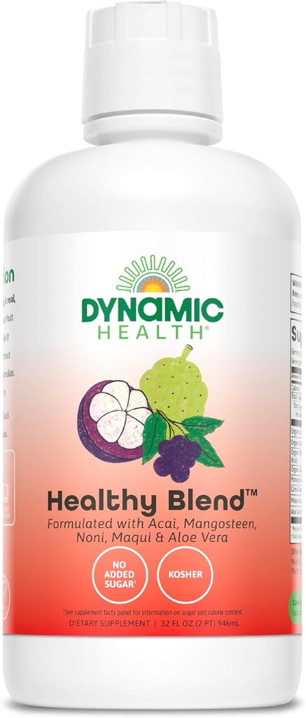 Dynamic Healthy Blend con Acai, Mangosteen, Noni, Maqui & Aloe Vera, No Additives, Immune System Support, Antioxidant, Vegan, Gluten Free, Non-GMO, 32 Fl oz