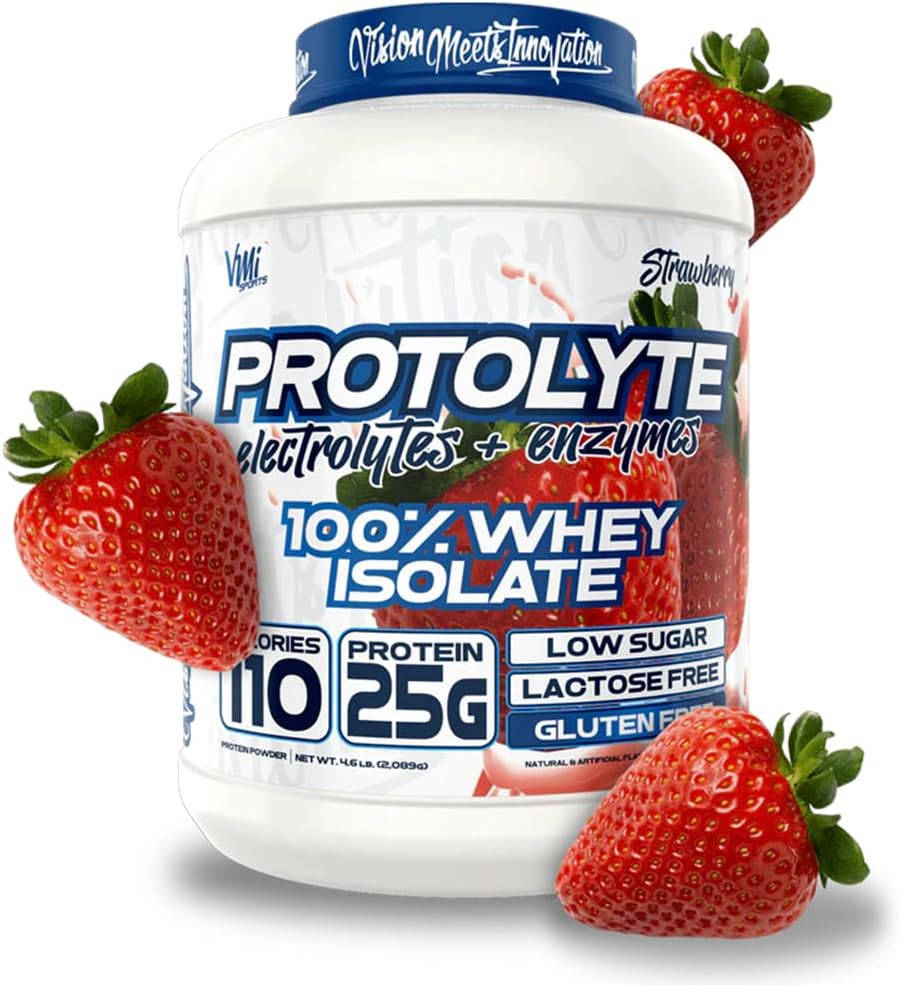 VMI Sports  ProtoLyte Whey Isolate Protein Powder ← Baja Calorie Whey for Weight Loss and Muscle Gain ← Enzymes Digestive ← Non-GMO (4.6 lb, Strawberry)