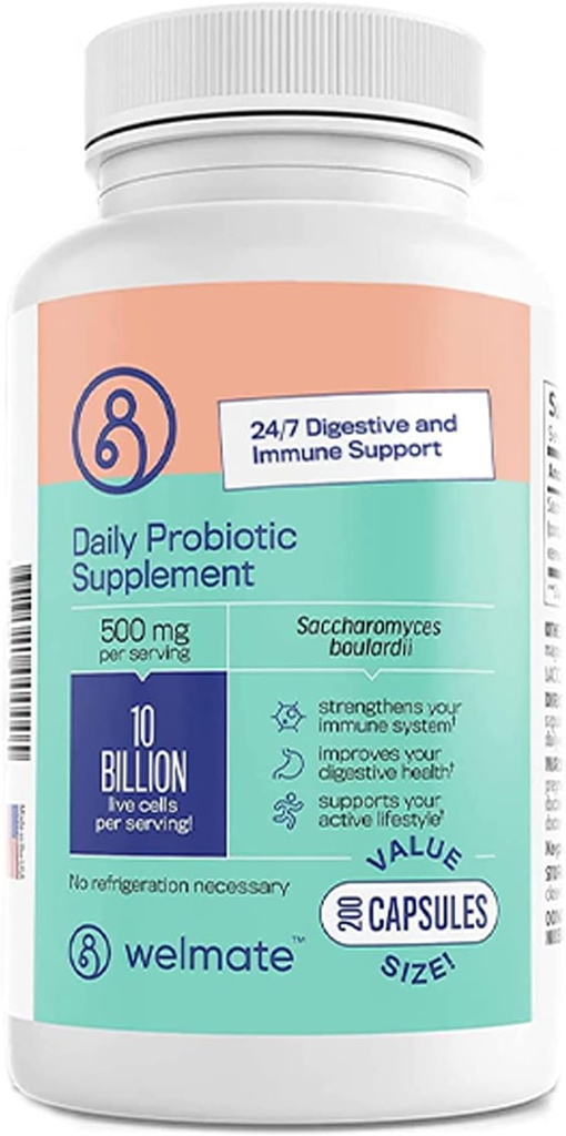 WELMATE Saccharomyces Boulardii Silencio Daily Probiotic Supplement TEN 10 Billion CFU Silencio Immune Apoyo Silencio Digestive Health Silencio Vegan Silencio Orgánica Silencio Gluten Gratis Silencio No GMO Silencio Hombres " Mujeres  durable 200 Veggie Capsules