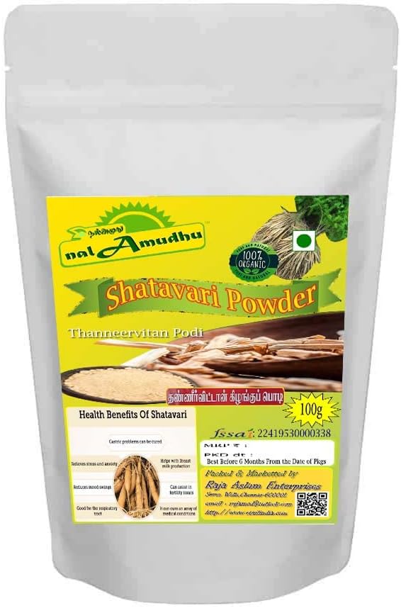 Shatavari | Asparagus Racemosus | Thaneervittan Kilangu Powder | for Vata & Pitta, Balanced Female Hormones, Energy, Vitality (100g/220lbs)