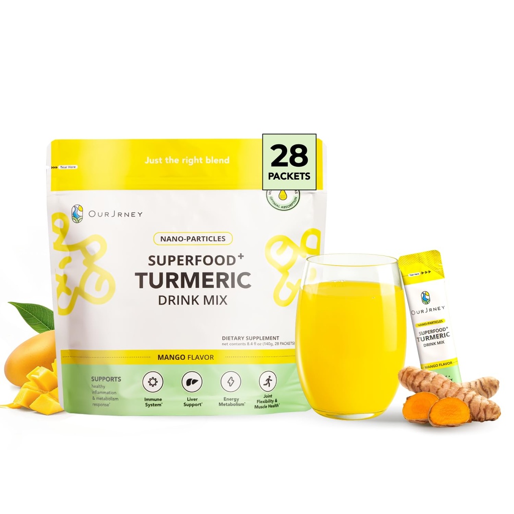 Nano Turmeric Curcumin Drink Powder, Golden Juice for Wellness & Immunity, No Turmeric Taste, Añadir a Smoothies/Water Daily Morning Routine–35X Absorción–Mango Flavor–Joint Support Suplemento