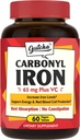 Suplemento de hierro, 65 mg Carbonyl Iron Plus Vitamina C, Energy & Blood Support for Women ' Men, Better Absorption, Gentle on The Stomach, No Nausea, No Constipation, Vegan, Non-GMO, 60 Ct