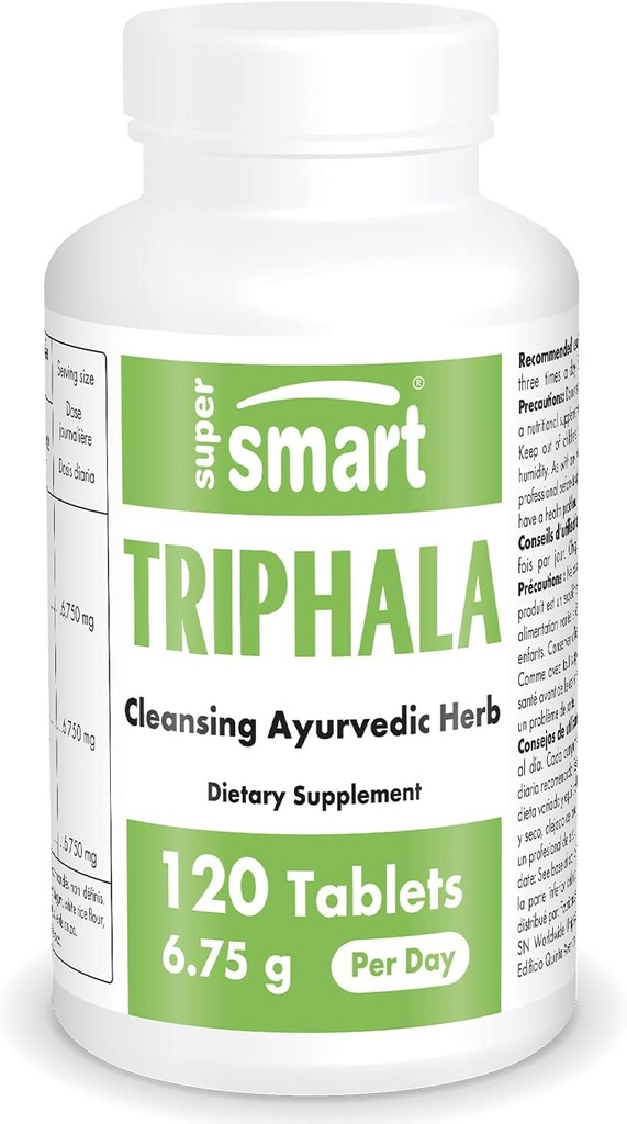 Supersmart - Triphala 6.75 g Per Serving - with Amla, Behada & Harada - Internal Cleanser for Digestion - Natural Detox Supplement | Non-GMO & Gluten Free - 120 Vegetarian Capsules