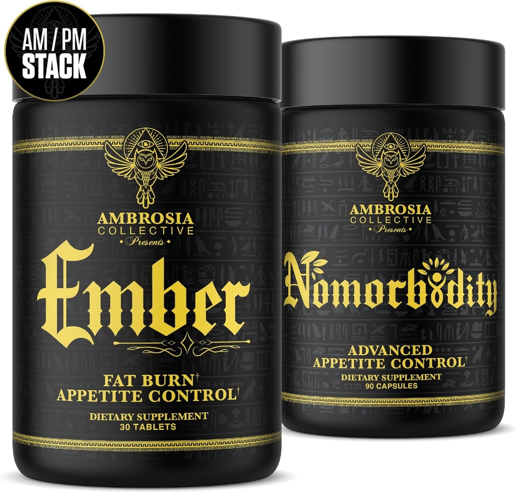 Ambrosia Nomorbidity Advanced Appetite Control &amp; Ember Thermogenic Fat Burner TEN Powerful Hunger Management, Appetite Support & Fat Burning System with KSM-66 Ashwagandha, Garcitrin, CapsiMaxTM, Africa