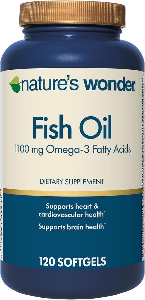 Natural Wonder Fish Oil 1100mg Omega-3 Fish Oil Suplementos para Mujeres y Hombres, EPA & DHA para Juntas Saludables, Corazón, Sistema Inmunitario, 120 Day Supply of Softgels
