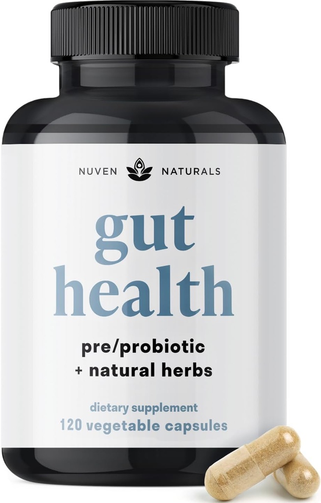All-in-One Gut Health w / Probióticos, Prebióticos, hierbas de apoyo a la digestión y adaptógenos - fórmula de reparación de goma láctea para apoyar a Gut Lining, Ayuda en la digestión, y promover buenas bacterias