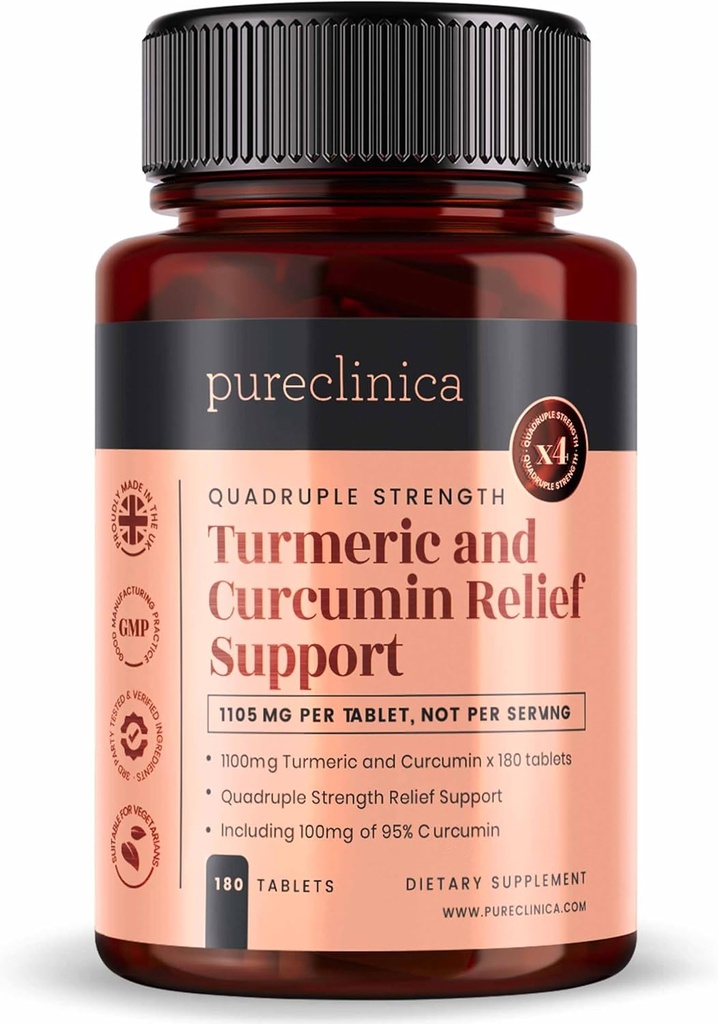 1100mg Turmeric and Curcumin x 180 Tablets - 6 Months Supply - w/95% Curcumin & 5mg Black Pepper Extract