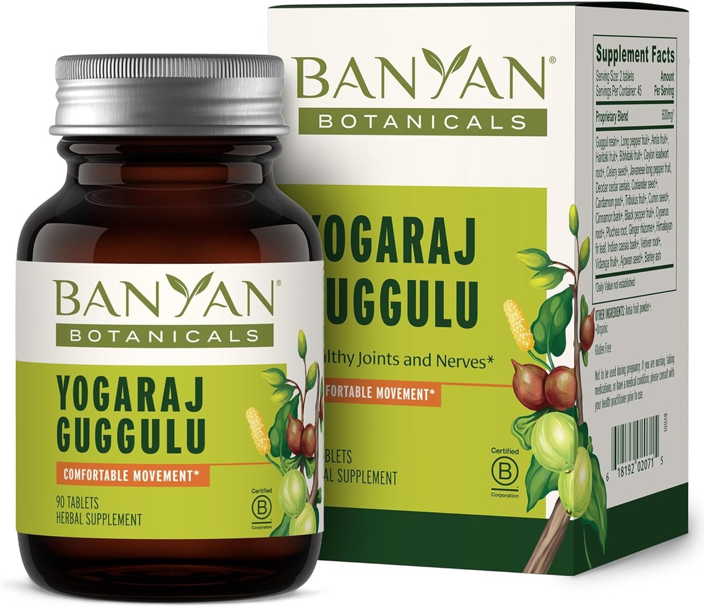 Botánicos Banyan Yogaraj Guggulu – Suplemento Orgánica de Apoyo Conjunto – Ayurvédico para apoyar los sistemas esqueléticos y neuromusculares* – 90 Tabletas – No GMO, Fuente sostenible, Vegan