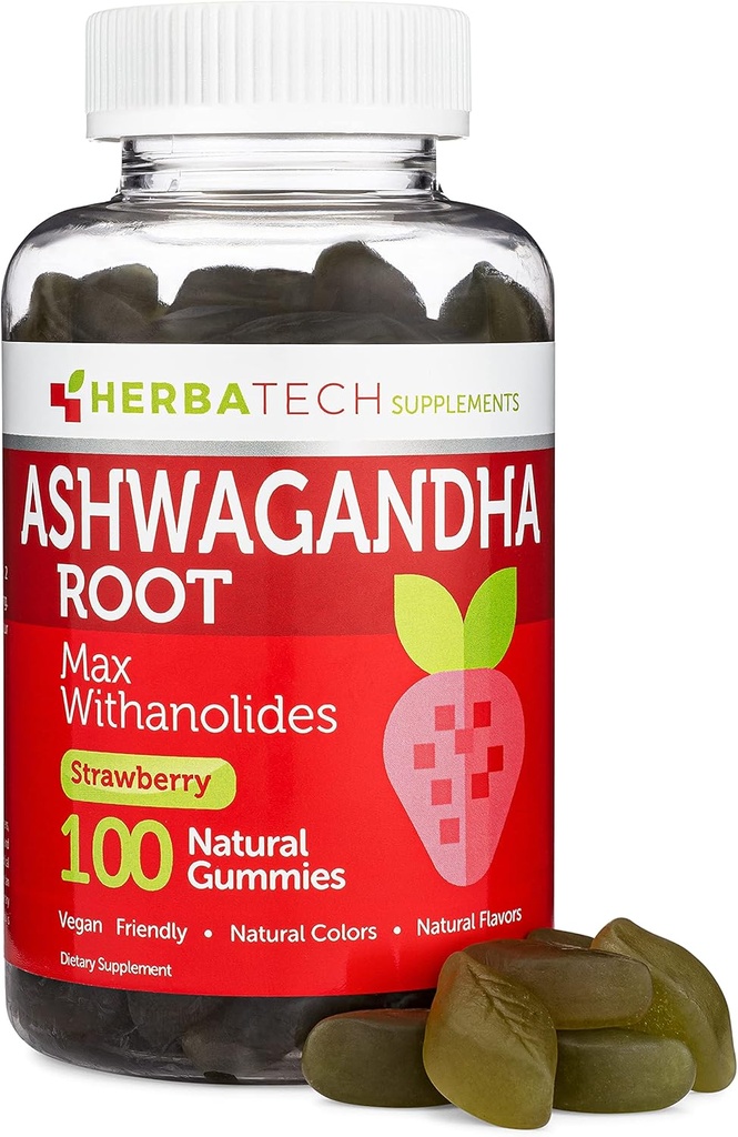 Ashwagandha Gummies para Hombres y Mujeres - Fórmula de 1.500 mg más fuerte (100 Gummies) 3% Conanolides Cortisol Blocker for Relief, Calming, and Relaxation from Herbatech Supplements