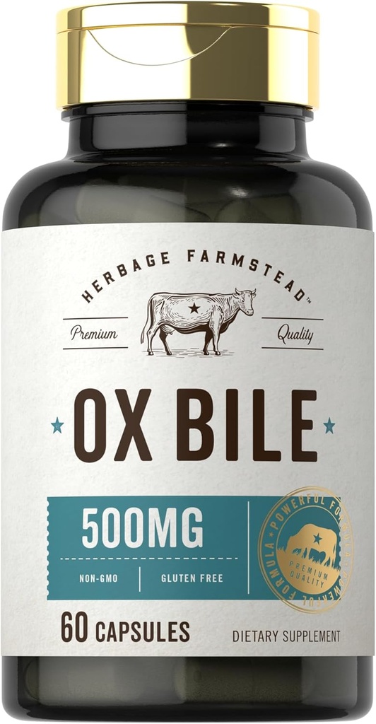 Carlyle Ox Bile Suplemento 500 mg ← 60 cápsulas ← Enzymes Digestivos Silencio No GMO &amp; Gluten Vida libre por Herbage Farmstead