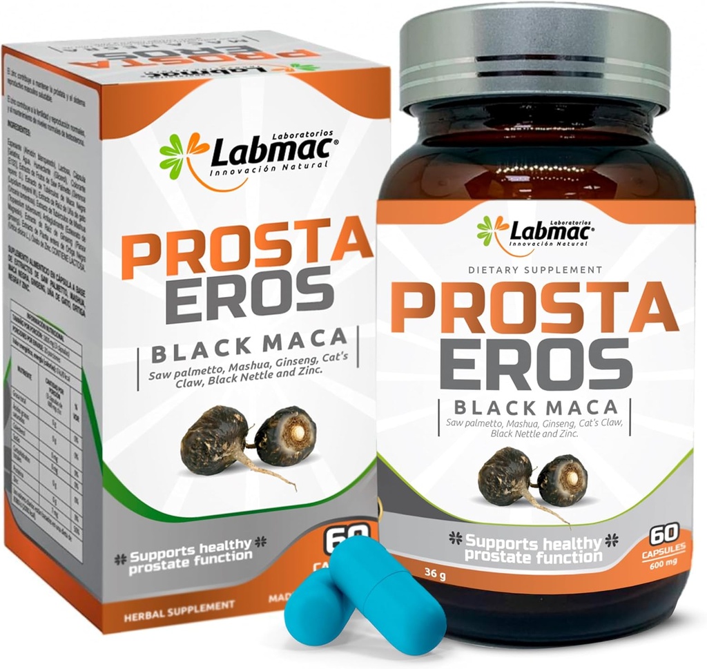 ProstaEros- Prostate Support Supplement - 7 Natural Ingredients- Black Maca, Saw Palmetto, Mashua, Cat's Claw, Gingseg, Black Nettle y Zinc. Capsules 60 Conde (Pack of 1)