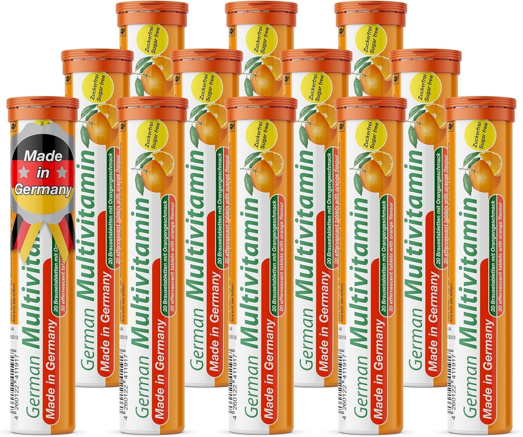 T&D German Multvitamin 10 Vitamins - 240 Vegan Drink Effervescent Tablets - Orange Flavor - Made in Germany