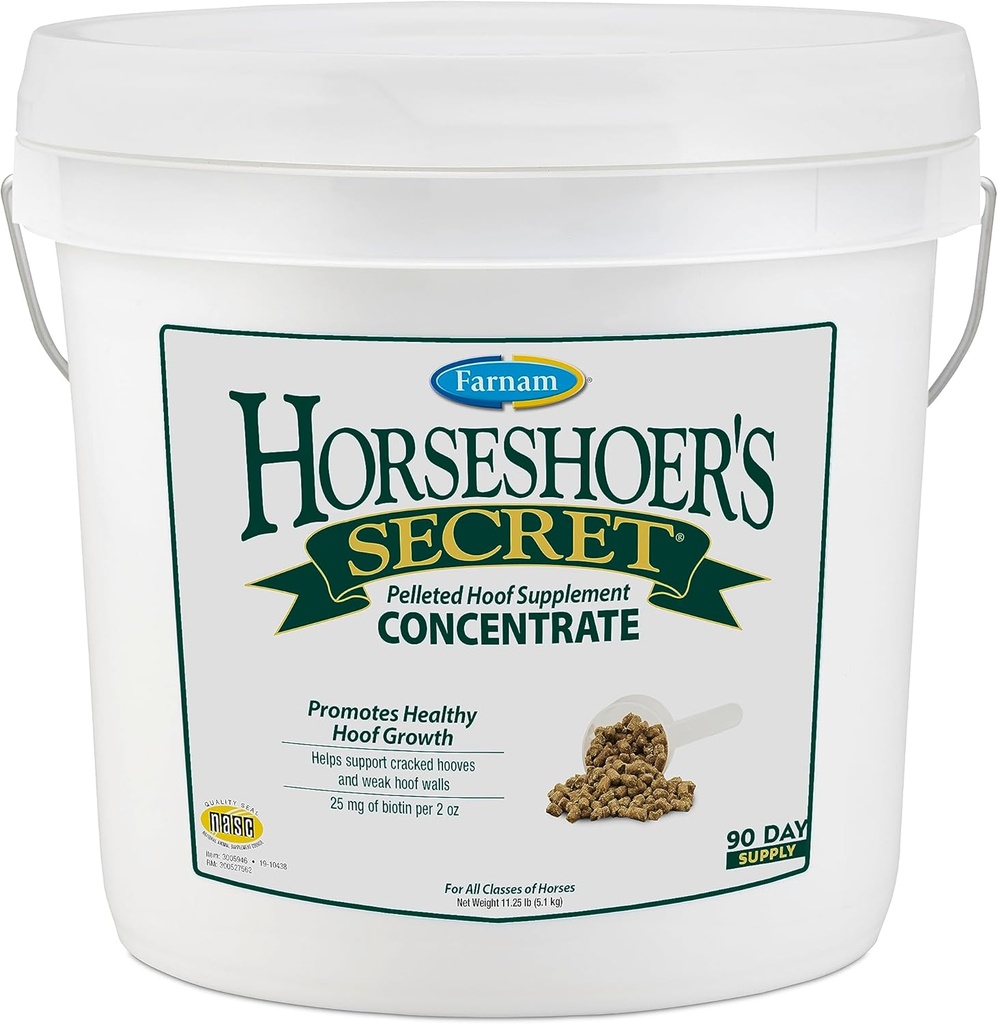 Farnam Horseshoer's Secret Pelleted Hoof Suplementos Concentrate, fórmula económica con 25 mg. de biotina por 2 onzas de servicio, 11.25 lb, 90 días de suministro