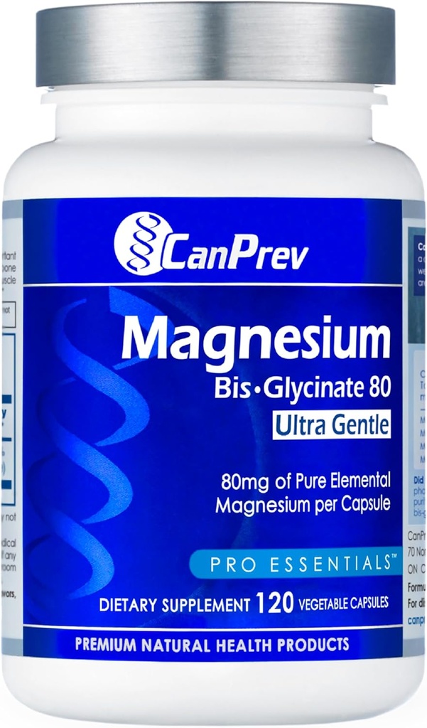 CanPrev Magnesium Biglycinate Chelated 80mg Ultra Gentle 120 V-Caps 120-Day Supply - Soporte Función muscular, Bone Strength & Relax, Puro Magnesium Bisglycinate Fórmula, Promocionar Confort &amp; Balance