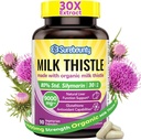 Esteto de leche orgánica, 9000 mg Equivalente, extracto de semilla concentrada de 30X, 80% Silymarin, soporte para hígado desintoxicación limpia, suplementos de hígado graso, no GMO, sin gluten &amp; Soy, 90 cápsulas vegetarianas, 3 meses de suministro