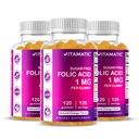 Vitamatic Folic Acid Gummies 1000 mcg (1 mg) - una vitamina prenatal esencial para mamá &amp; bebé - vitamina B9-120 Gummies Vegan (1)