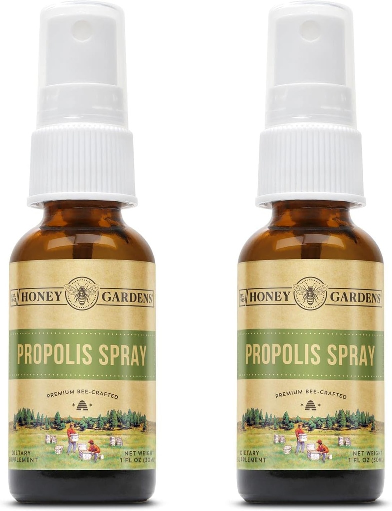 Honey Gardens Bee Propolis Throat Spray Silencio con Apitherapy Raw Honey, Licorice Root y Usnea ← 50 Servings  1 Fl Oz ← Pack of 2