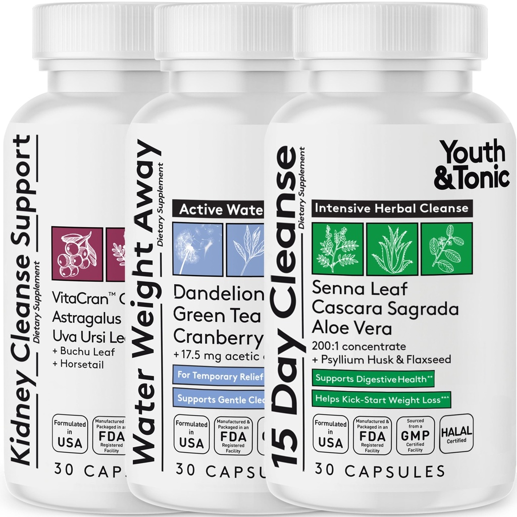 Apoyo completo para la desintoxicación de jóvenes y tónicos – 15 días limpiador de colon " Gut Detox, saneamiento de los riñones, equilibrio de agua " salud del hígado, 90 pastillas para mujeres y hombres