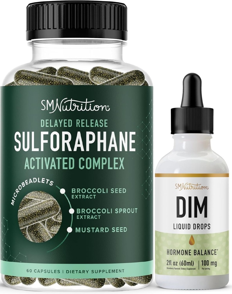 SMNutrition Líquido DIM Suplemento " Complejo Sulforafane TENIDO Estrógeno Hormona Balancing Bundle with Activated Microlet Sulforaphane Supplement (30 Servings) and 100mg DIM Liquid Drops (25 Servings)