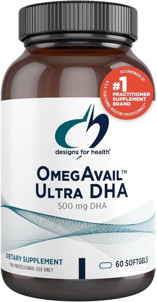 Diseños para OmegAvail Ultra DHA - Altamente concentrado DHA Triglyceride Fish Oil, TG Fish Oil con 500mg DHA + 100mg EPA - No Fishy Aftertaste (60 Softgels)