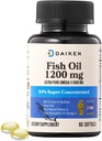 DAIKEN Mini Fish Oil 1200 mg, rTG Omega 3 1000mg, 60 Softgels, alta absorción " Burpless Fish Oil for Healthy Heart, Brain and Dry Eyes Support