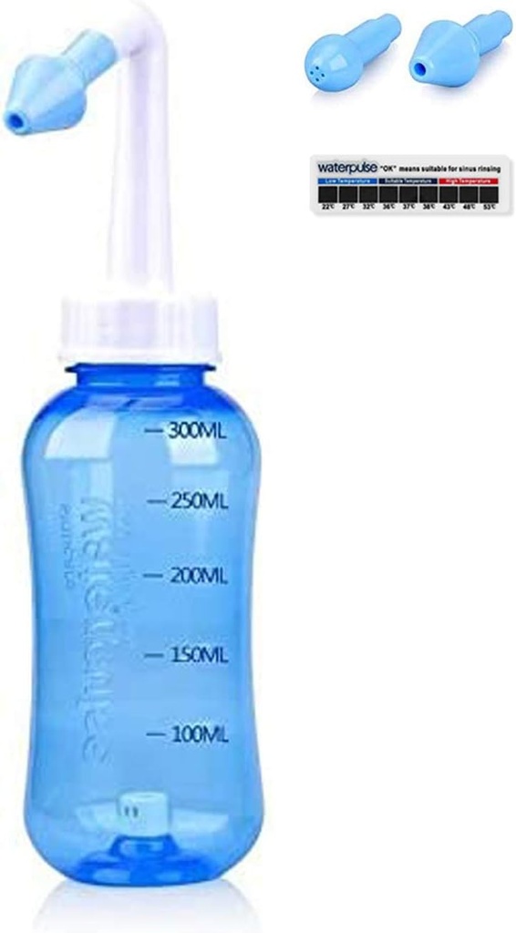 Waterpulse Neti Pot, Neti Pot Sinus Rinsing, 300ml Neti Pot Sinus Rinsing Kit with Thermometer Sticker for Adult & Kid BPA Free (300ml)