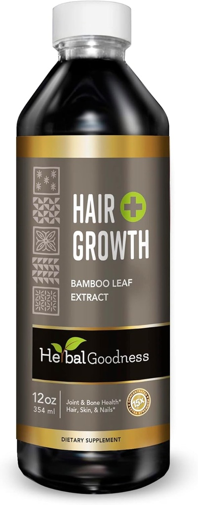 Crecimiento del cabello más 12oz - Bamboo Pelo Producto con Collagen, Keratin y Vitaminas para Mujeres y Hombres - Pelo sano, Esquí y uñas - 1 Botella