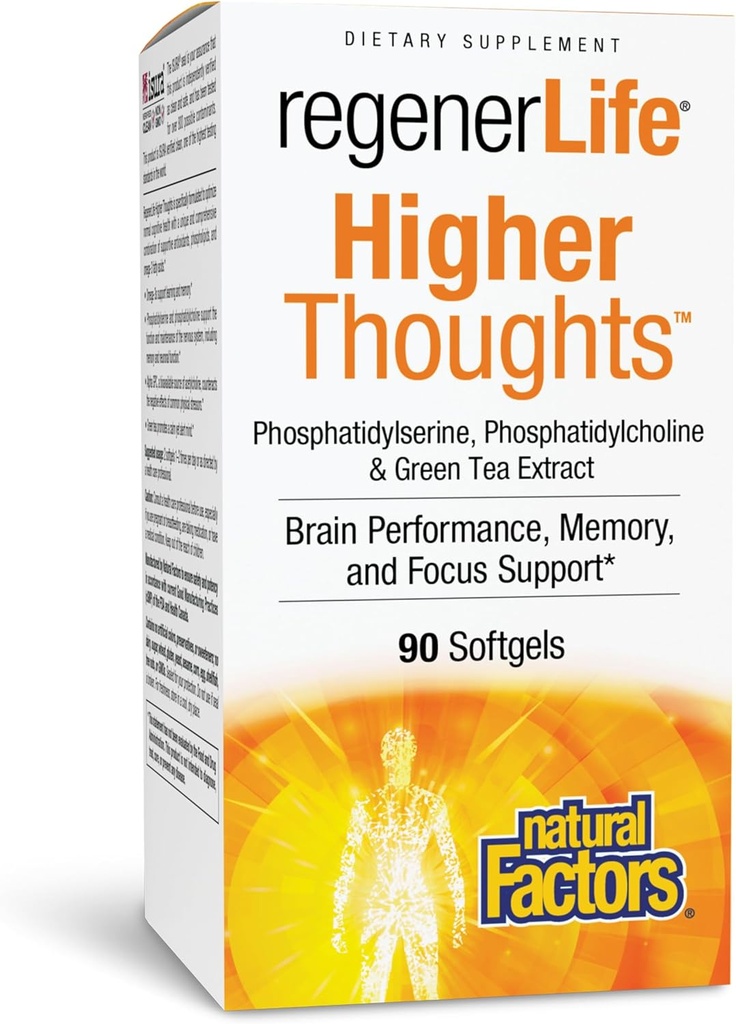 Factores naturales 3 Cerebros, Pensamientos Superiores, Apoyo a la Función Cognitiva de Salud y Cerebro, Suplemento dietético diario, 90 Softgels