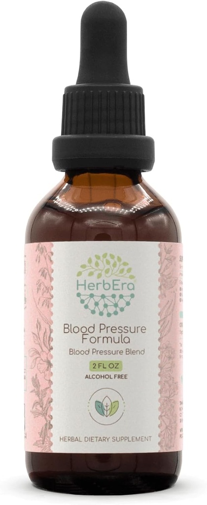 HerbEra Blood Pressure Fórmula B60 Extracto libre de alcohol Tintura: Hoja de Hawthorn, Herb de la Madre, Pimienta de Cayena, Flor de Hibiscus, Spirulina. Presión sanguínea Blend 2 Fl Oz