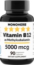 MonOHERB Vitamina B12 Metilcobalamina 5000 mcg - 90 cápsulas vegetarianas - Metil B12