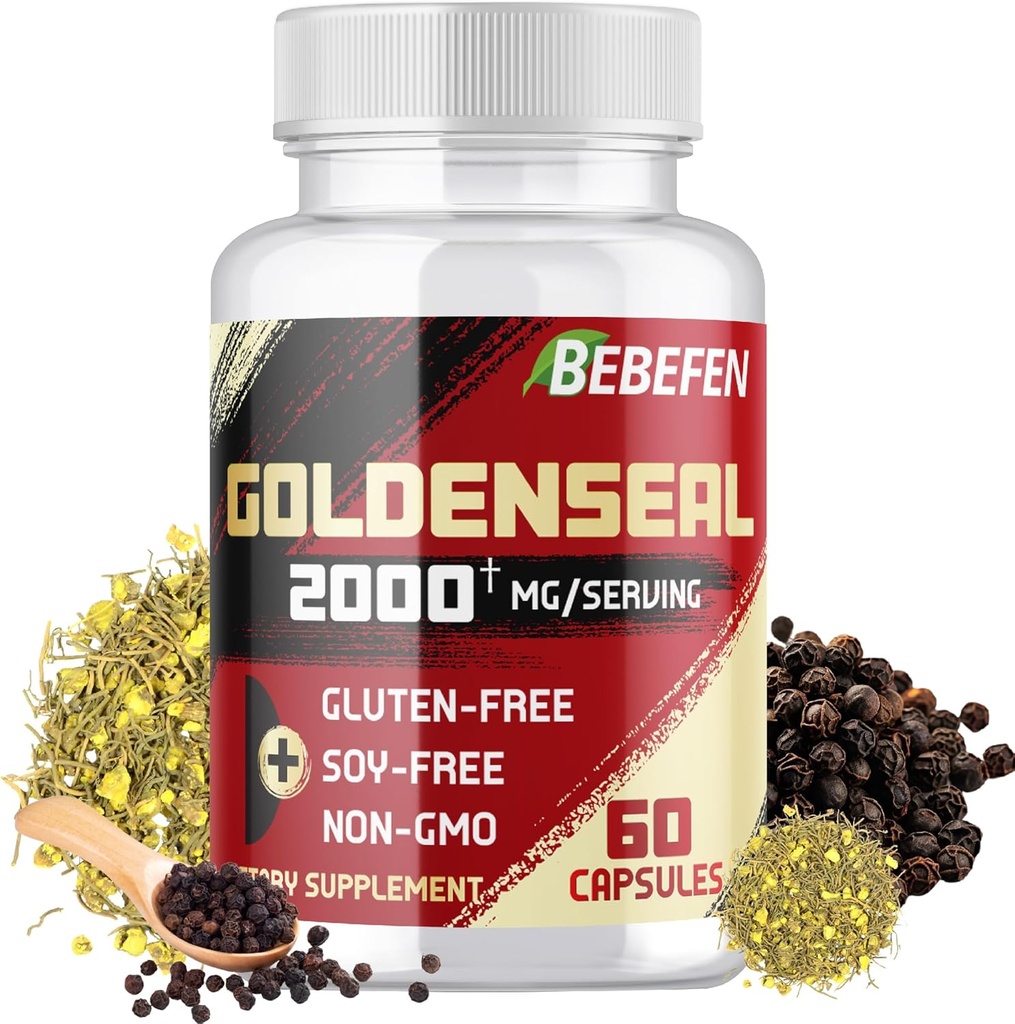 BEBEFEN Goldenseal Root Capsules 2000mg ← Tradicional Herb Suplemento Silencio Concentrado Extracto Silencio Vegetariano, No GMO