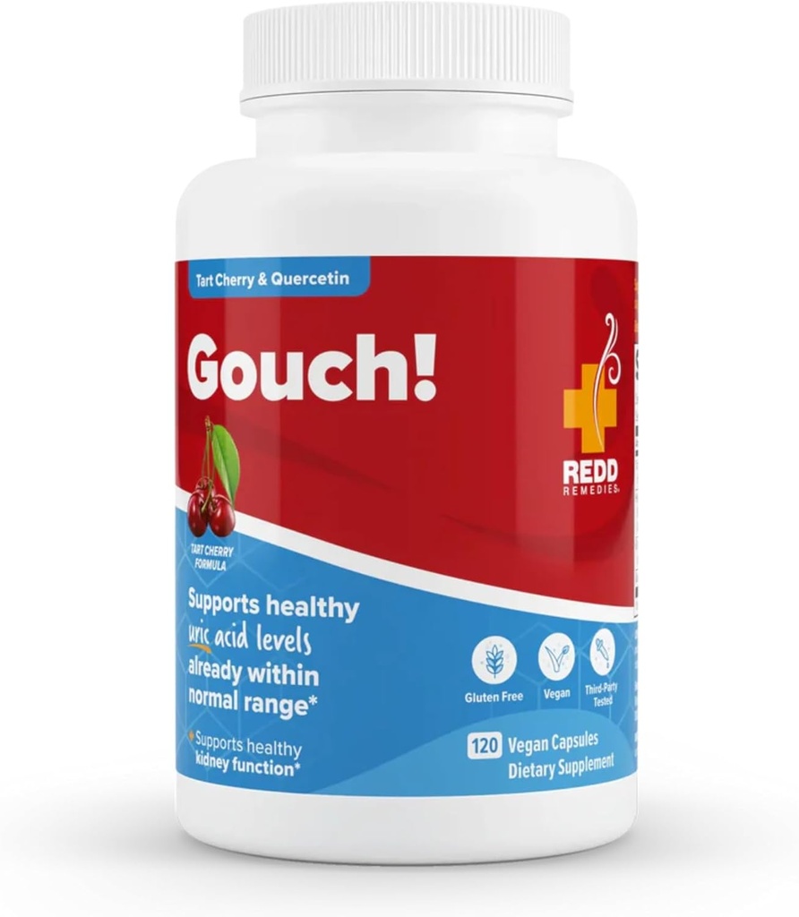 Redd Remedies, Gouch!, Supplement Support for Joints and Uric Acid Levels, encouragess a Healthy Inflammatory Response, Tart Cherry " Quercetin, 120 Vegan Capsules