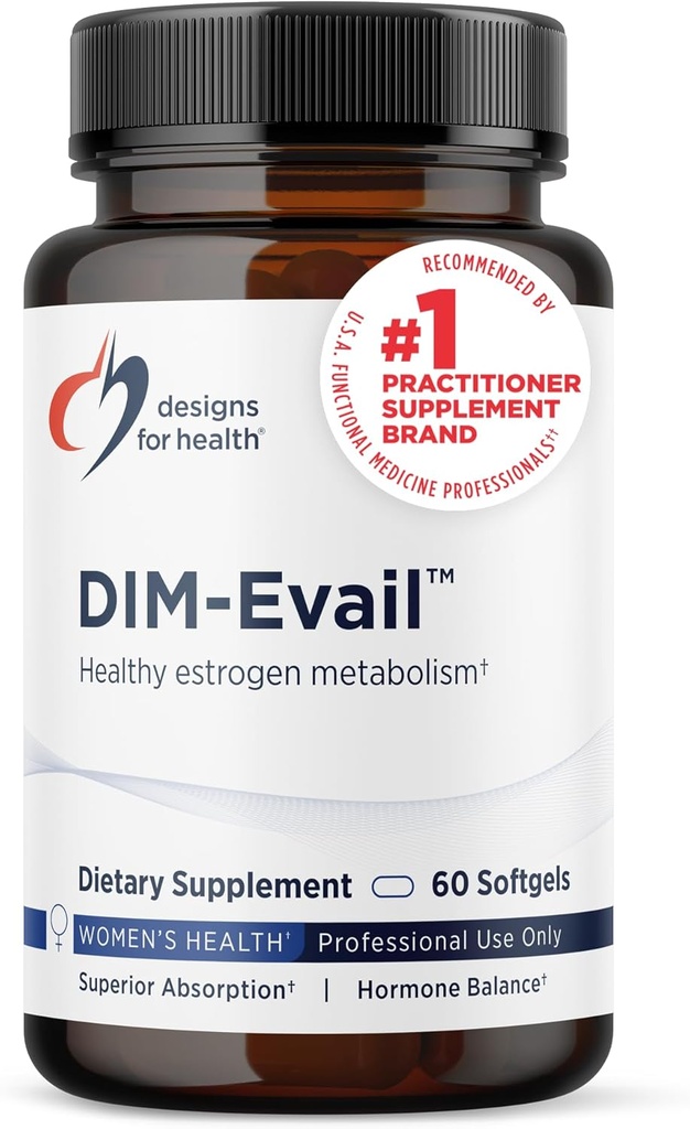 Diseños para la salud DIM-Evail - 100mg Suplemento Diindolylmetano - Tecnología de absorción mejorada Suplemento DIM - Mayo Apoyo Metabolismo estrógeno saludable - Gluten Gratis + No GMO (60 Softgels)