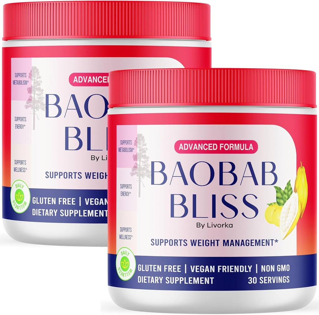 LIVORKA Bliss Baobab, All Natural Fiber Organic Fruit Powder Suplemento, 60 Servings for 2 Months (Pack of 2)